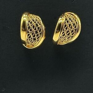 Gold Tone 1” Earrings Huggie Filigree Lace Hoop Earrings Classic Gift Wedding